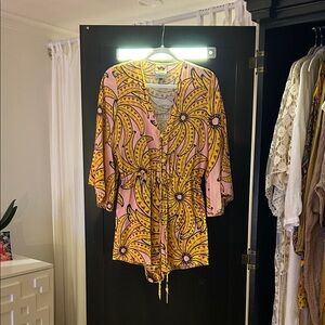 FARM Rio Pink and Yellow Banana Print Romper